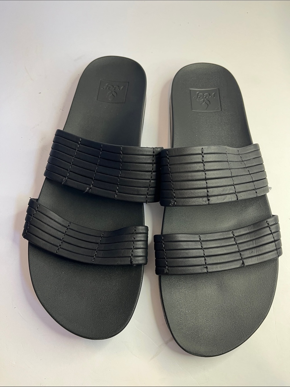 Reef Men's Black Double-Strap Ribbed Slides